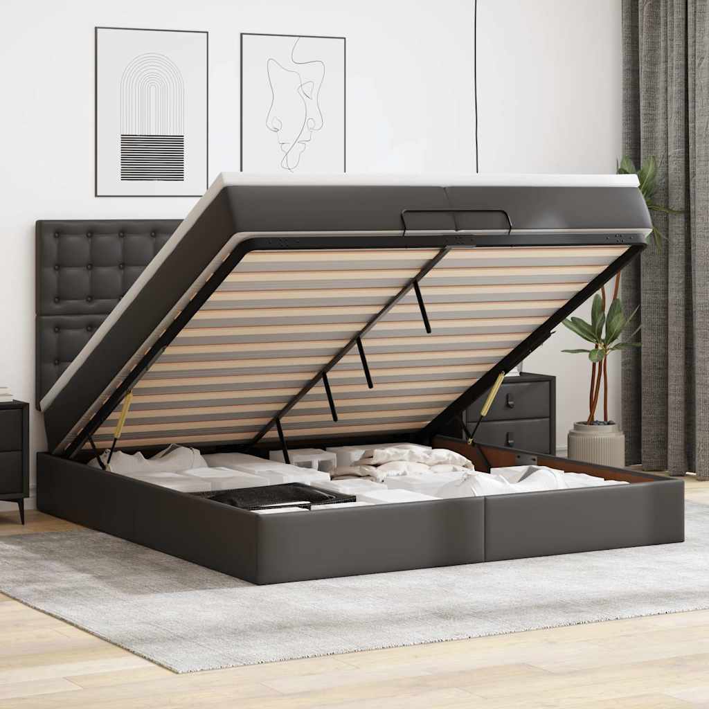 Otomanski okvir kreveta s madracima crni 200x200cm umjetna koža