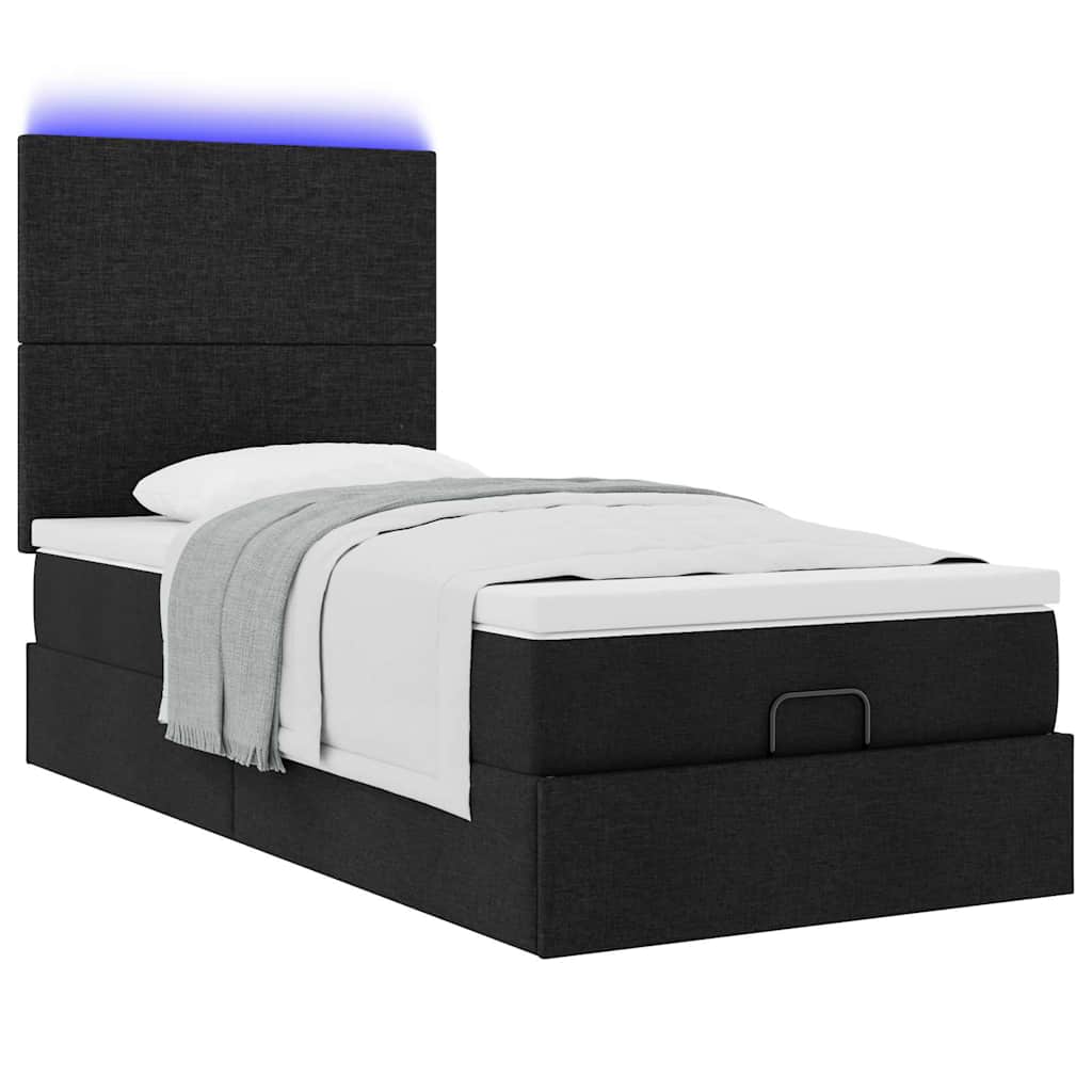 Otomanski krevet s madracem i LED crna 80x200cm tkanina