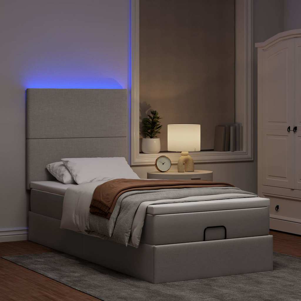 Otomanski krevet s madracem i LED smeđesivi 90x200 cm tkanine
