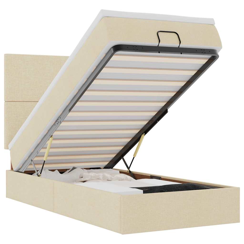 Otomanski krevet s madracem i LED krem 90x200 cm tkanine