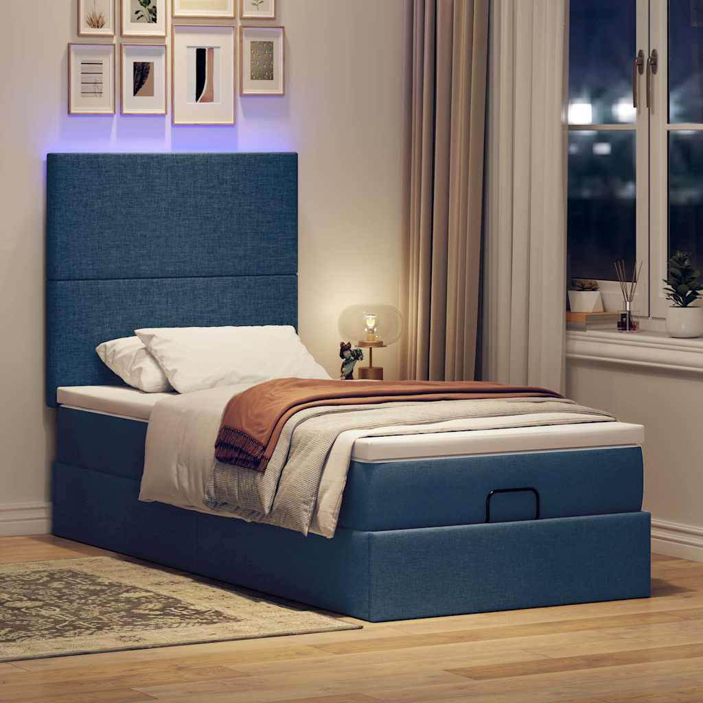 Otomanski krevet s madracem i LED plavi 90x200 cm tkanine