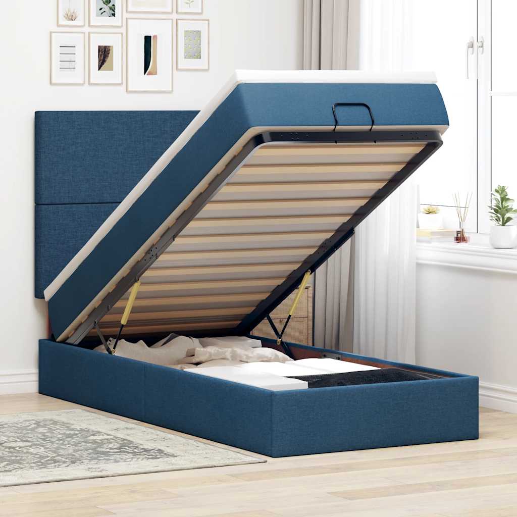Otomanski krevet s madracem i LED plavi 90x200 cm tkanine
