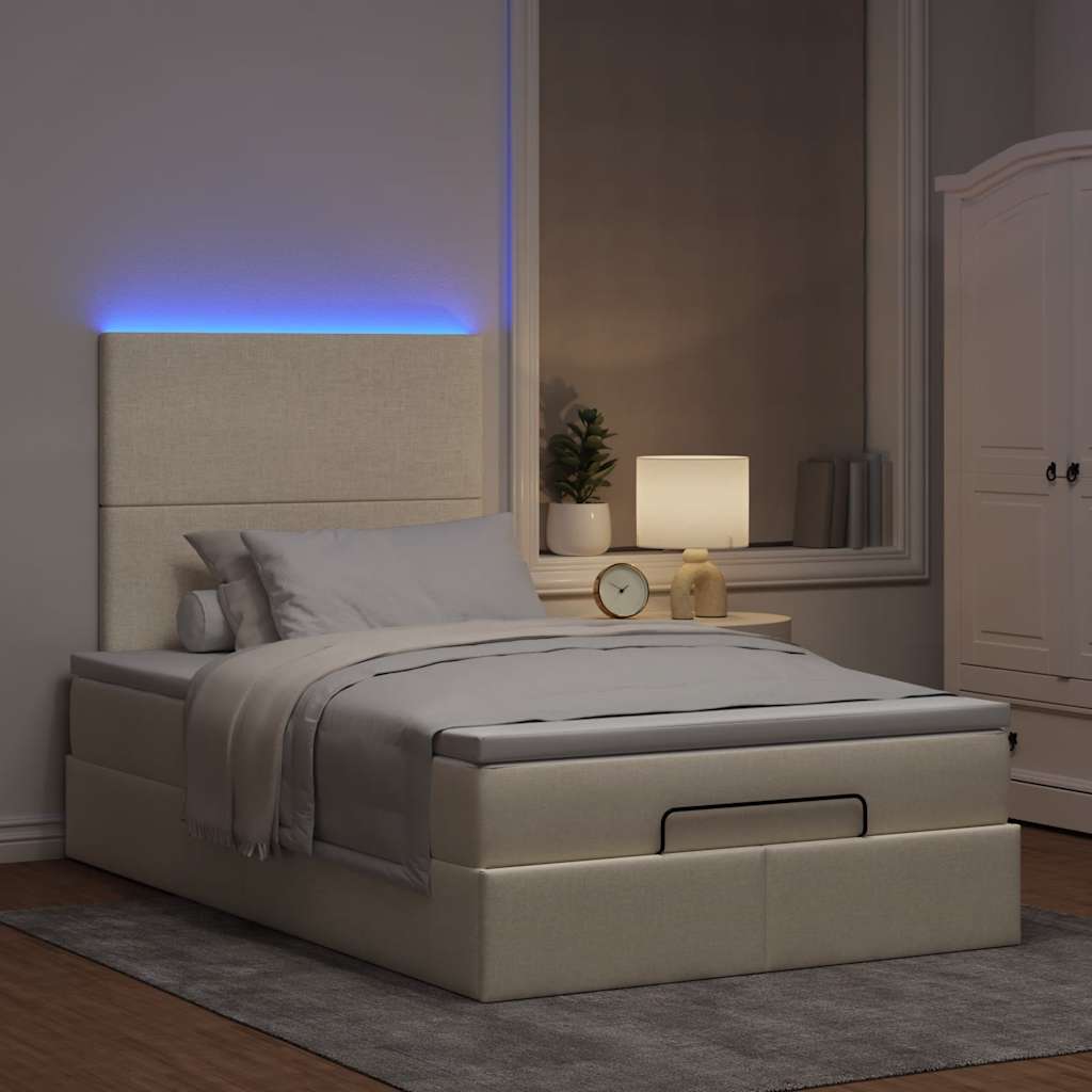 Otomanski krevet madracem i LED krem 120x190 cm tkanina