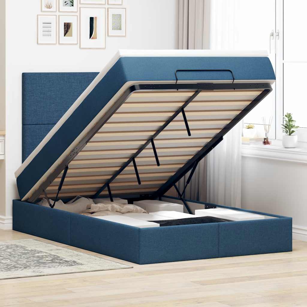 Otomanski krevet madracem i LED plava 120x190 cm tkanina