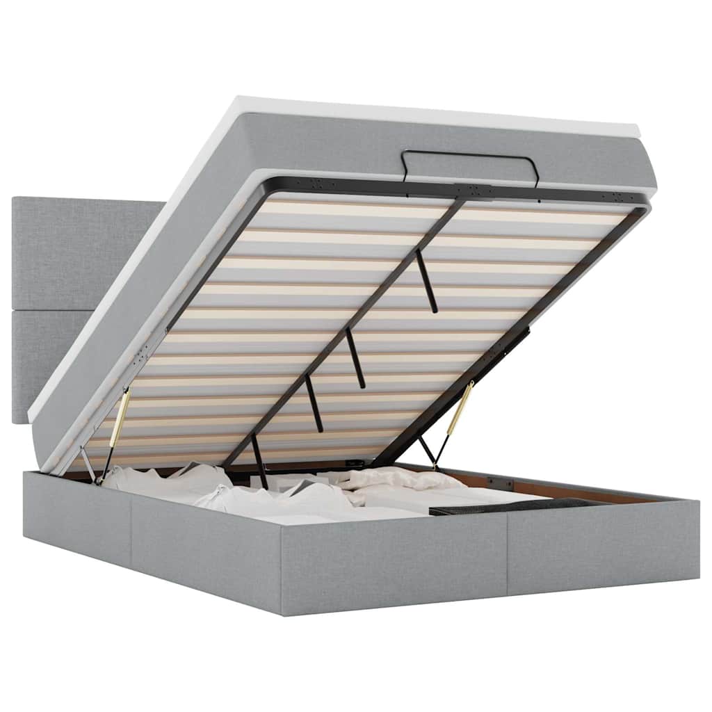 Otomanski krevet s madracem&LED svijetlosivi 140x190 cm tkanine