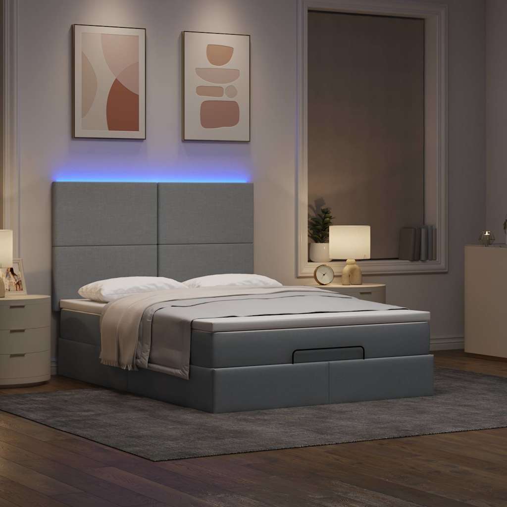 Otomanski krevet s madracem&LED svijetlosivi 140x190 cm tkanine