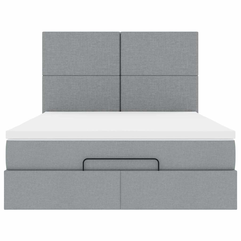 Otomanski krevet s madracem&LED svijetlosivi 140x190 cm tkanine