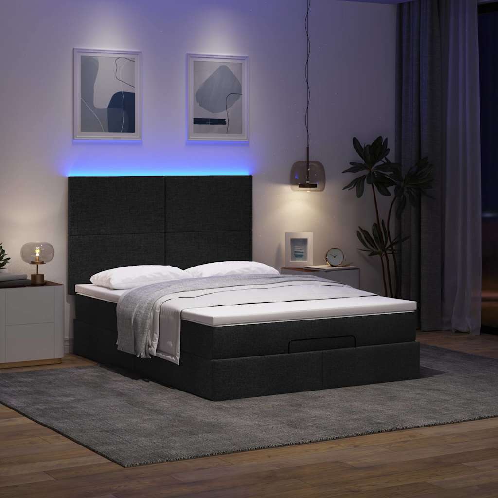 Otomanski krevet s madracem i LED crni 140x190 cm tkanine