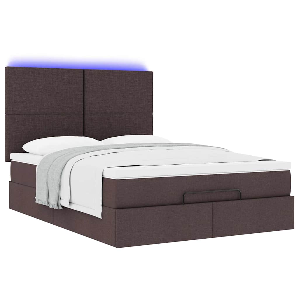 Otomanski krevet s madracem i LED tamnosmeđi 140x190 cm tkanine
