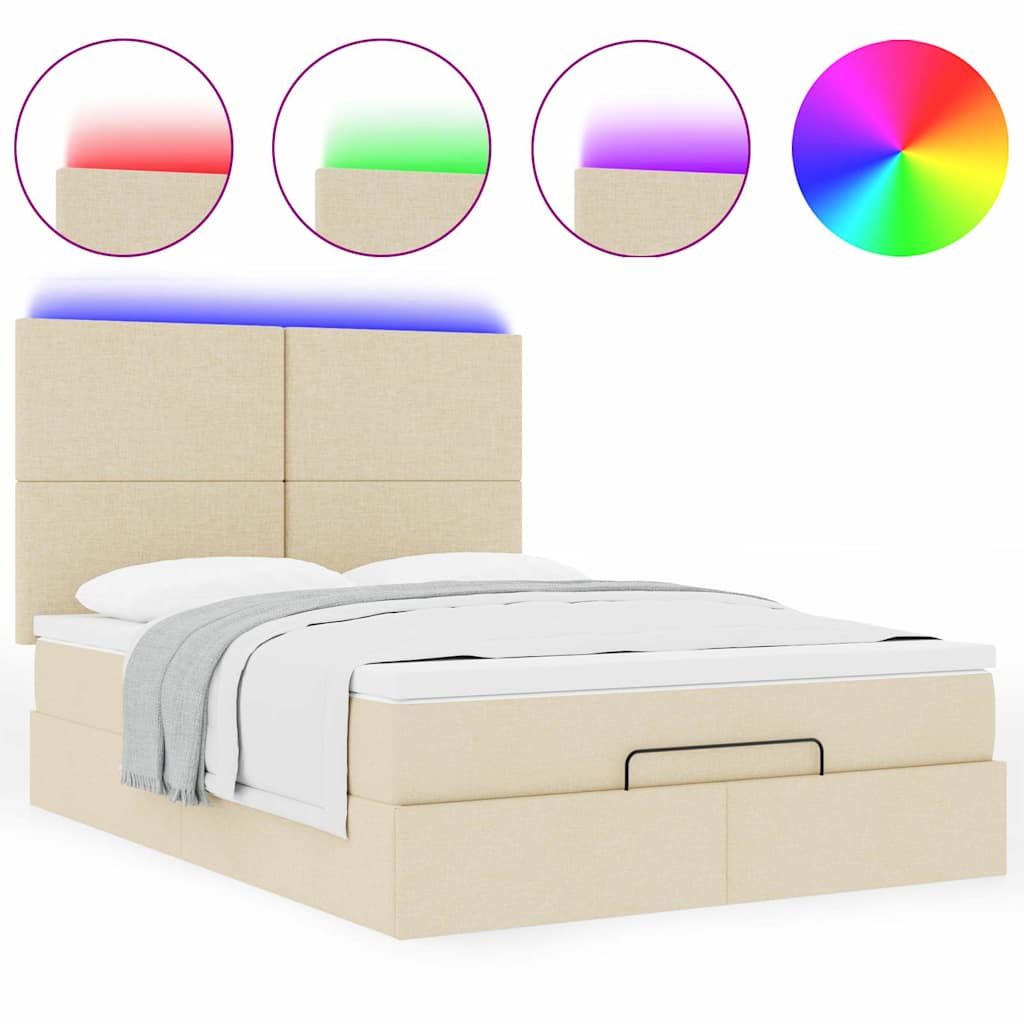 Otomanski krevet s madracem i LED krem 140x190 cm tkanine
