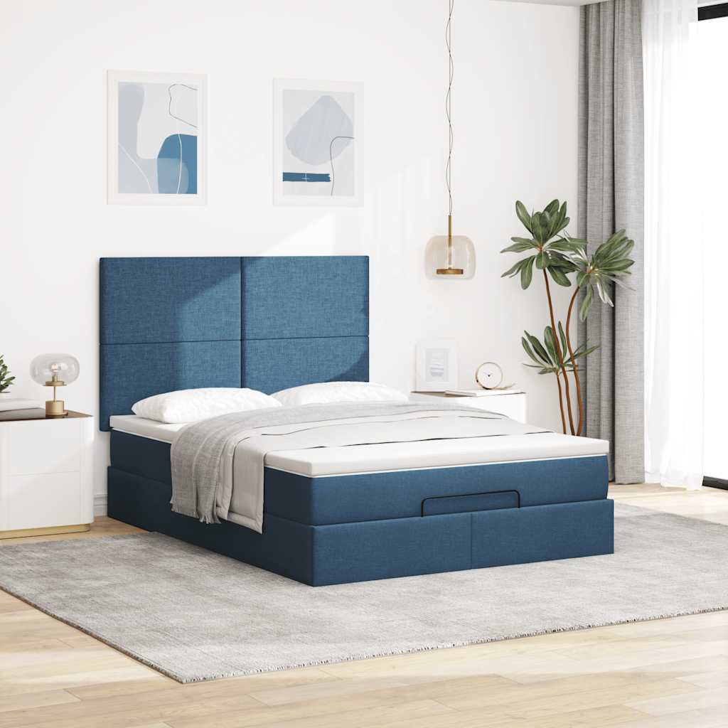 Otomanski krevet s madracem i LED plavi 140x190 cm tkanine