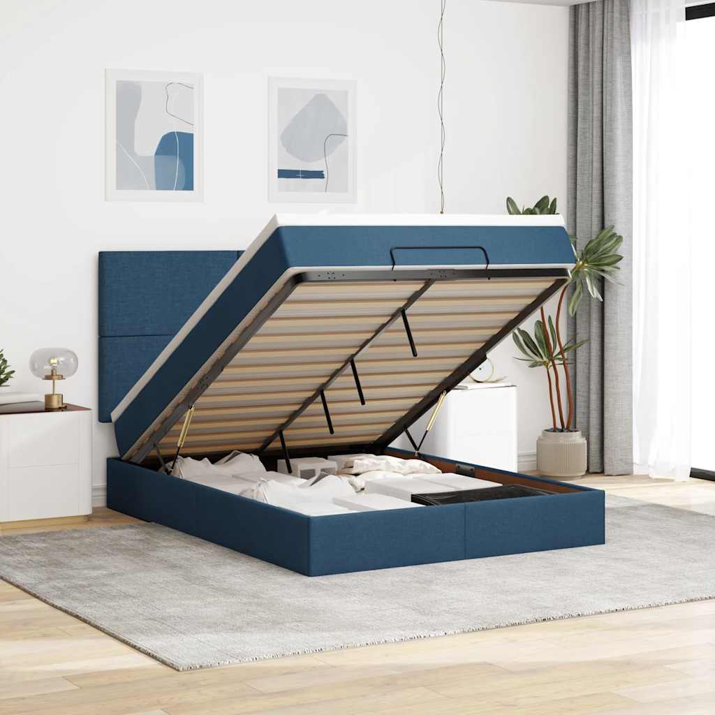 Otomanski krevet s madracem i LED plavi 140x190 cm tkanine