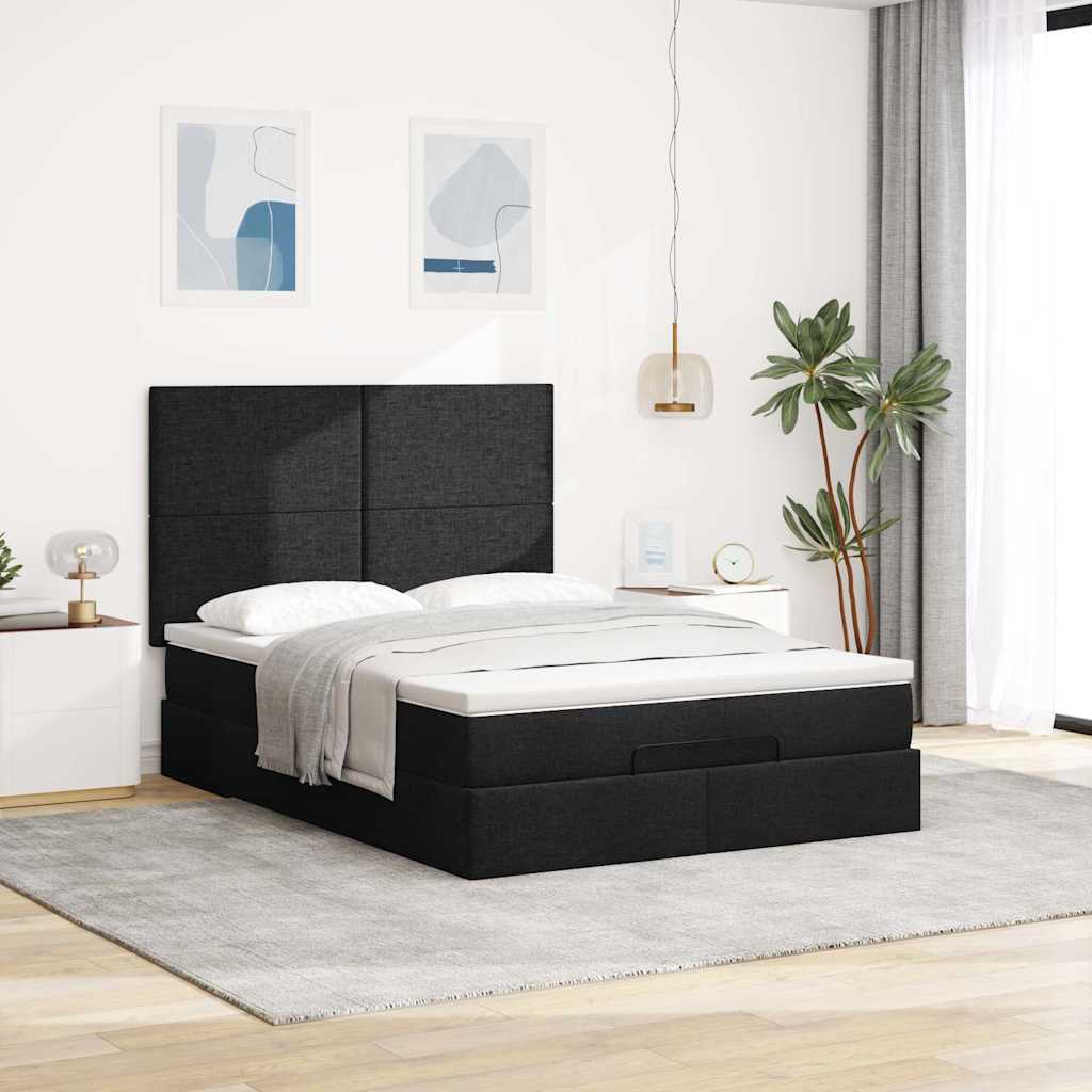 Otomanski krevet s madracem i LED crni 140x200 cm od tkanine
