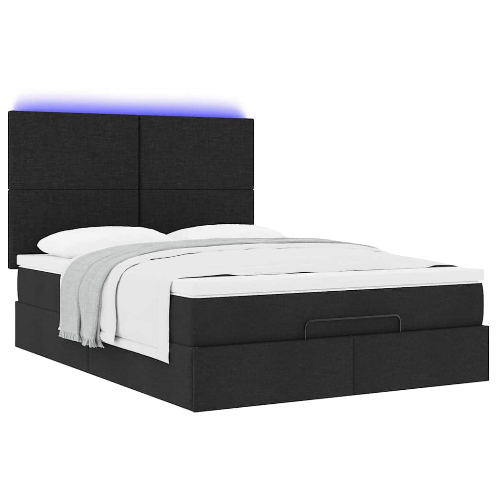 Otomanski krevet s madracem i LED crni 140x200 cm od tkanine