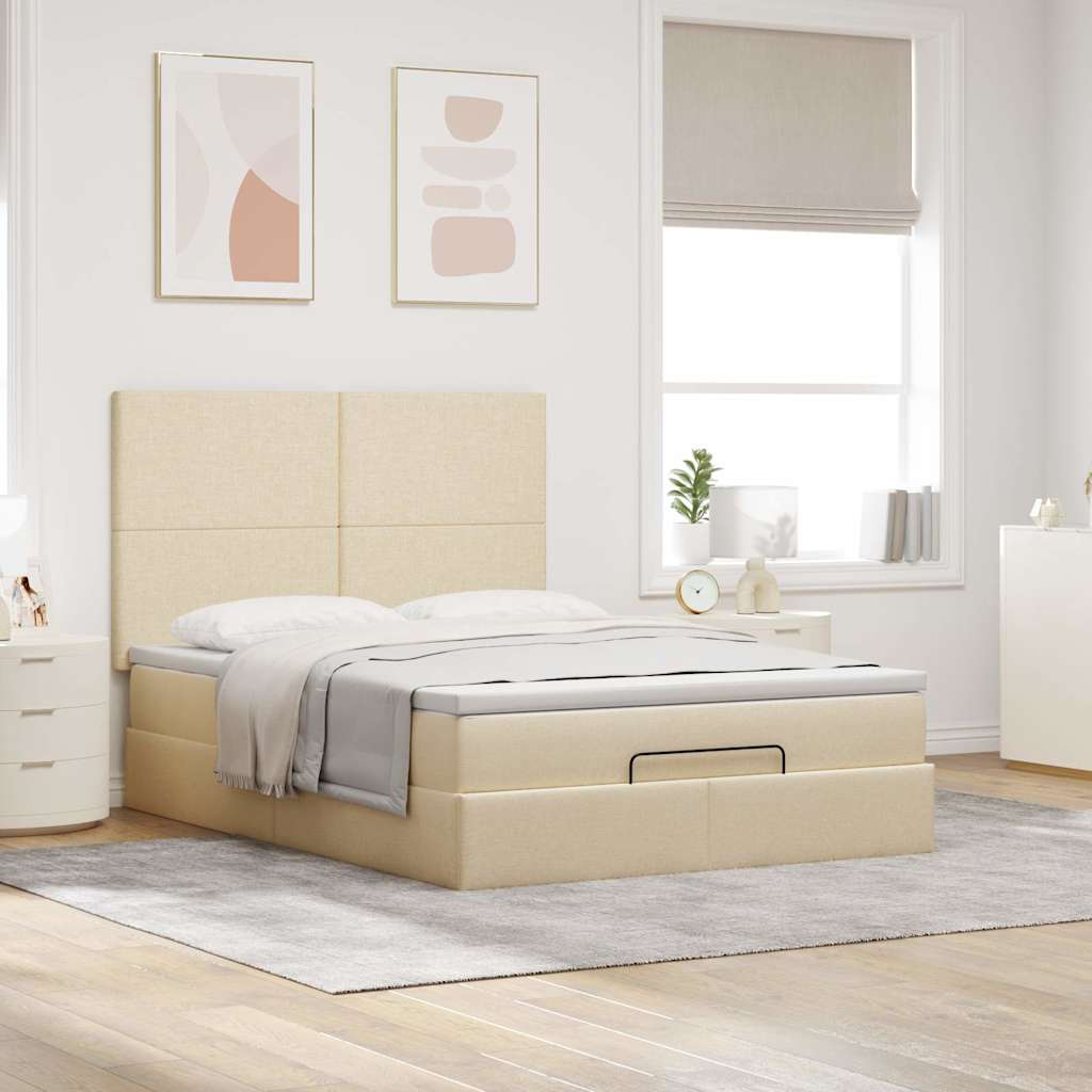 Otomanski krevet s madracem i LED krem 140x200 cm tkanine