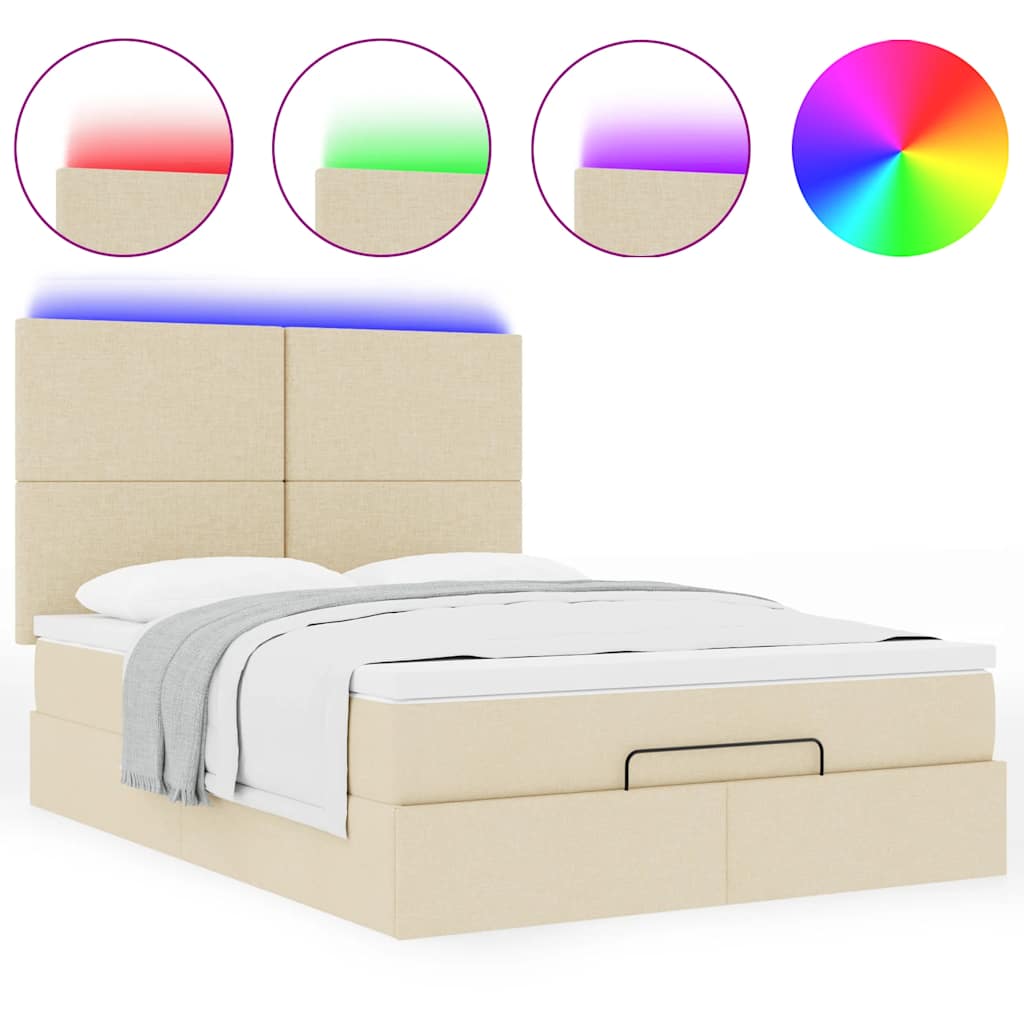 Otomanski krevet s madracem i LED krem 140x200 cm tkanine