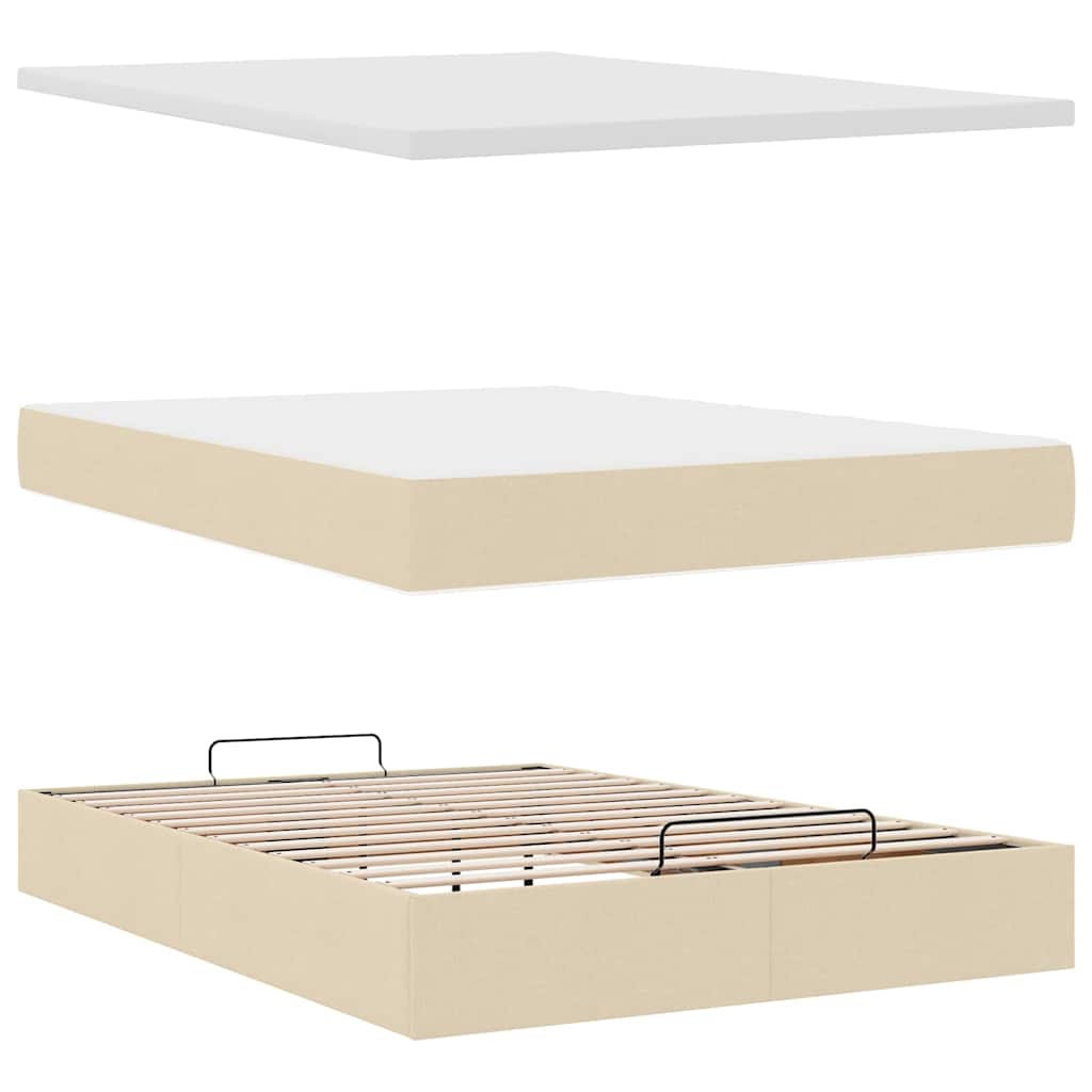 Otomanski krevet s madracem i LED krem 140x200 cm tkanine