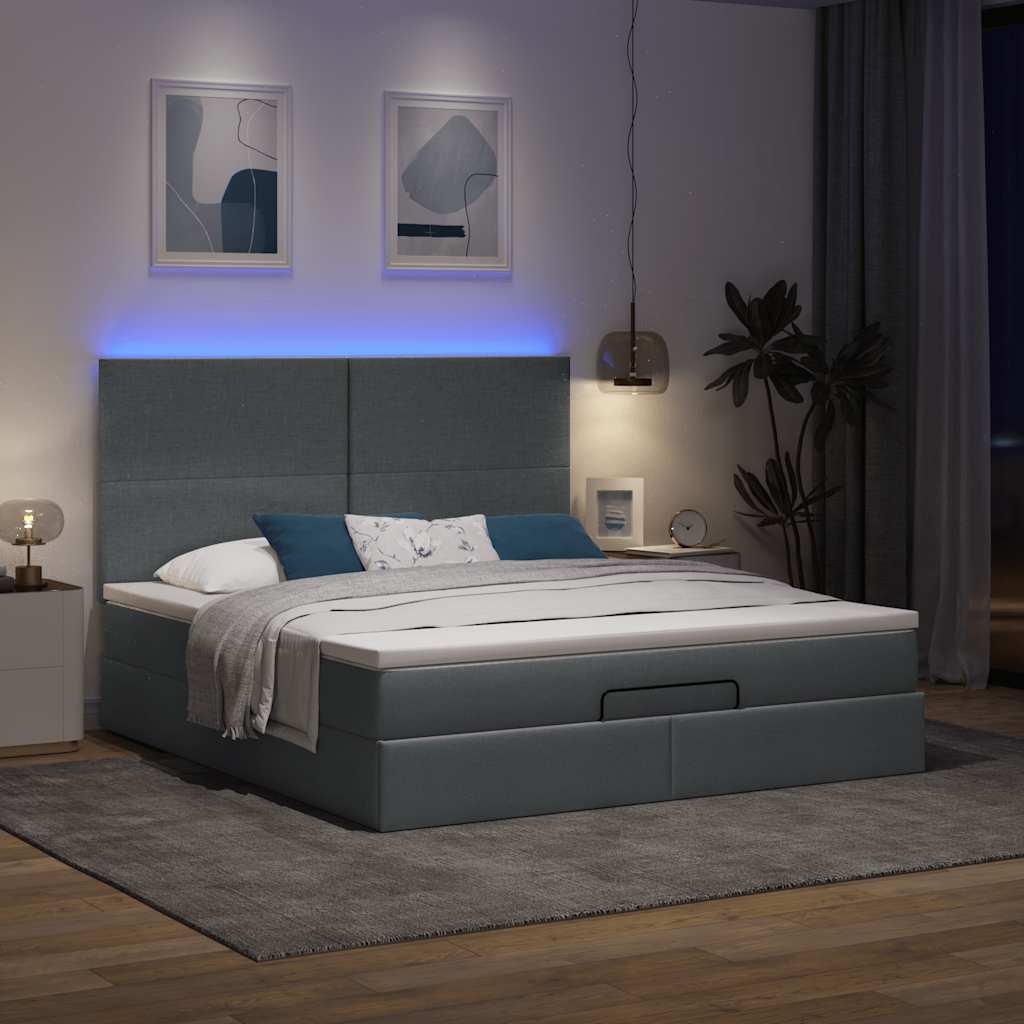 Otomanski krevet s madracem i LED tamnosivi 160x200cm tkanine