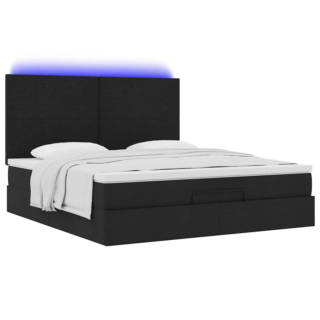 Otomanski krevet s madracem i LED crni 160x200cm tkanine