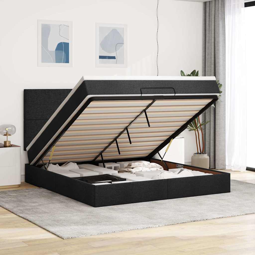 Otomanski krevet s madracem i LED crni 160x200cm tkanine