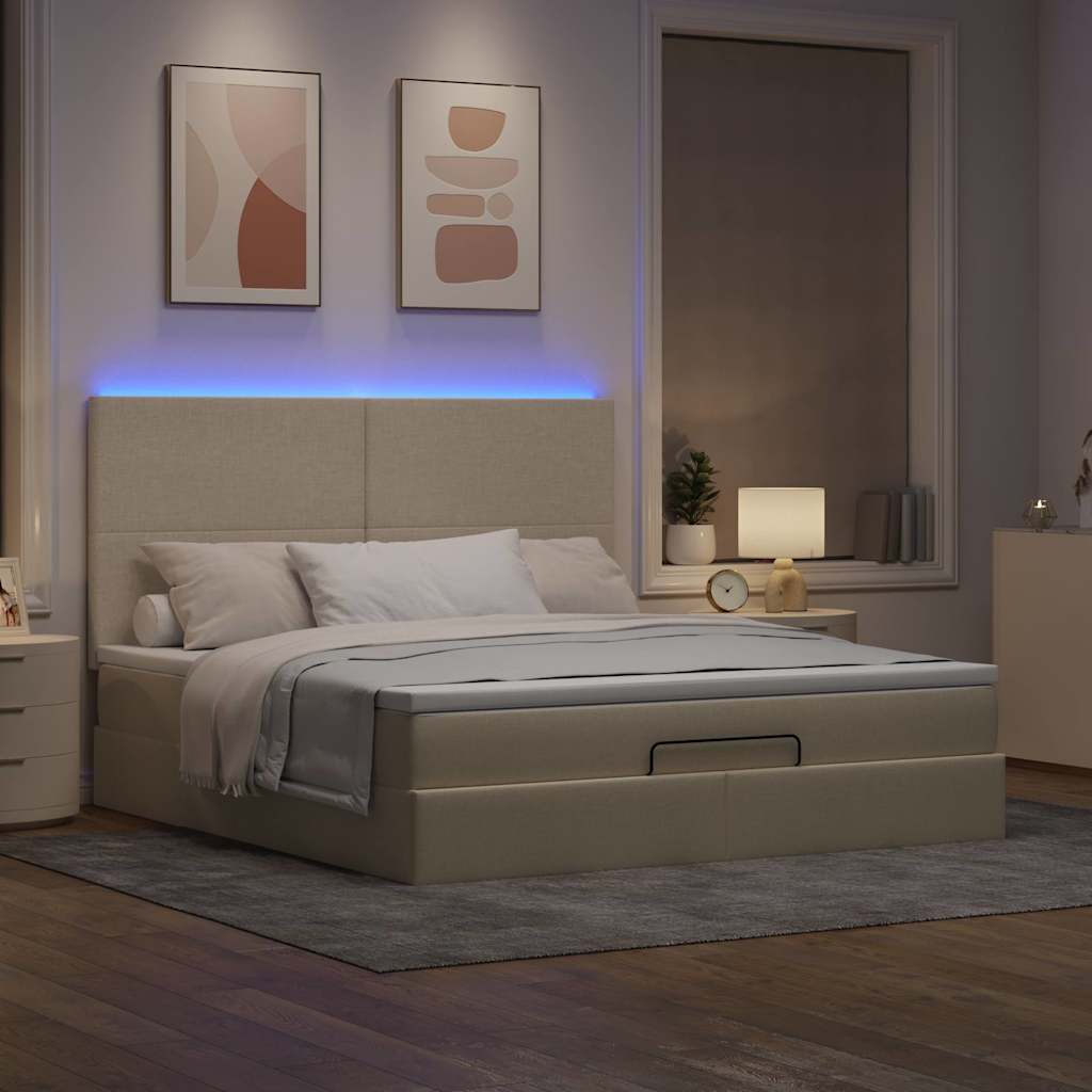 Otomanski krevet s madracem i LED krem 160x200cm tkanine