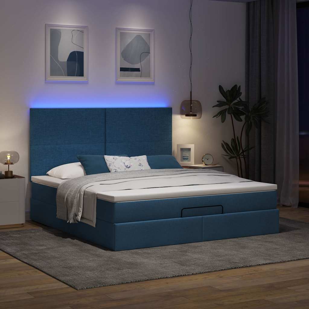 Otomanski krevet s madracem i LED plavi 160x200cm tkanine