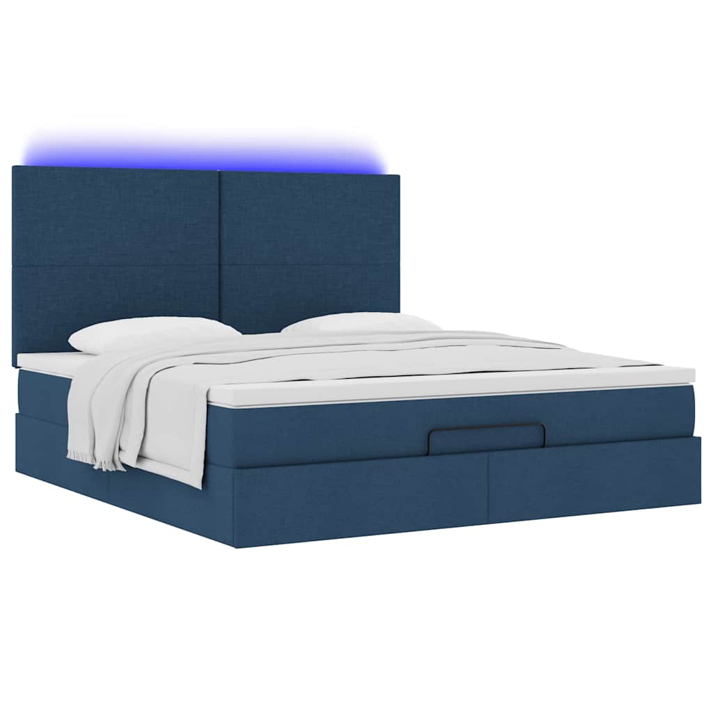 Otomanski krevet s madracem i LED plavi 160x200cm tkanine