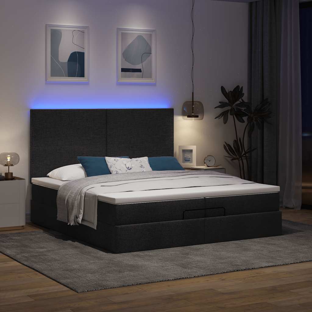 Otomanski okvir kreveta s madracima crni 200x200cm od tkanine
