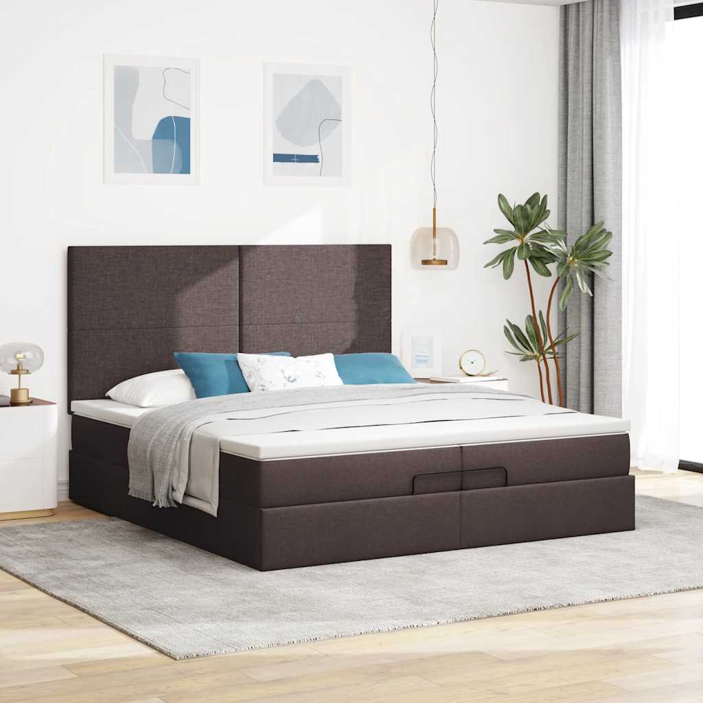 Okvir kreveta s madracima tamnosmeđi 200x200cm tkanine