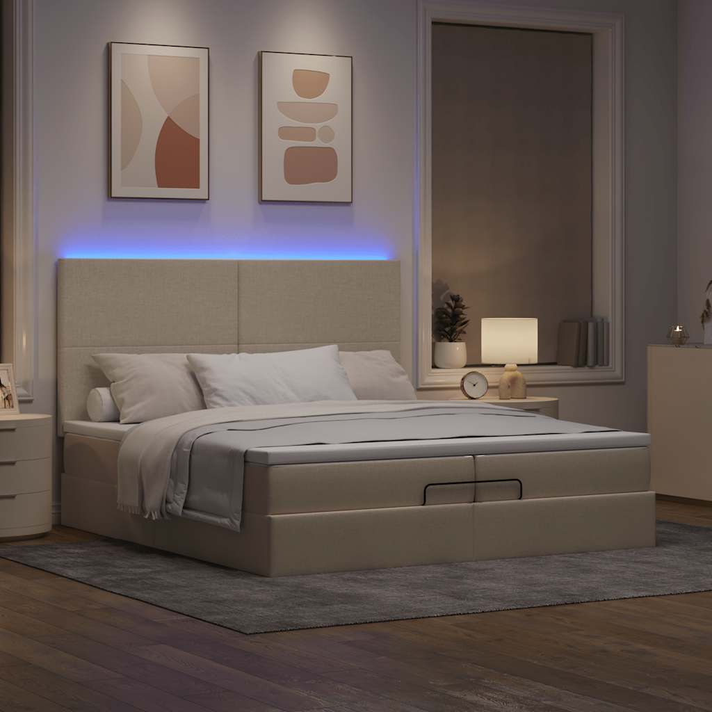 Otomanski okvir kreveta s madracima krem 200x200cm od tkanine