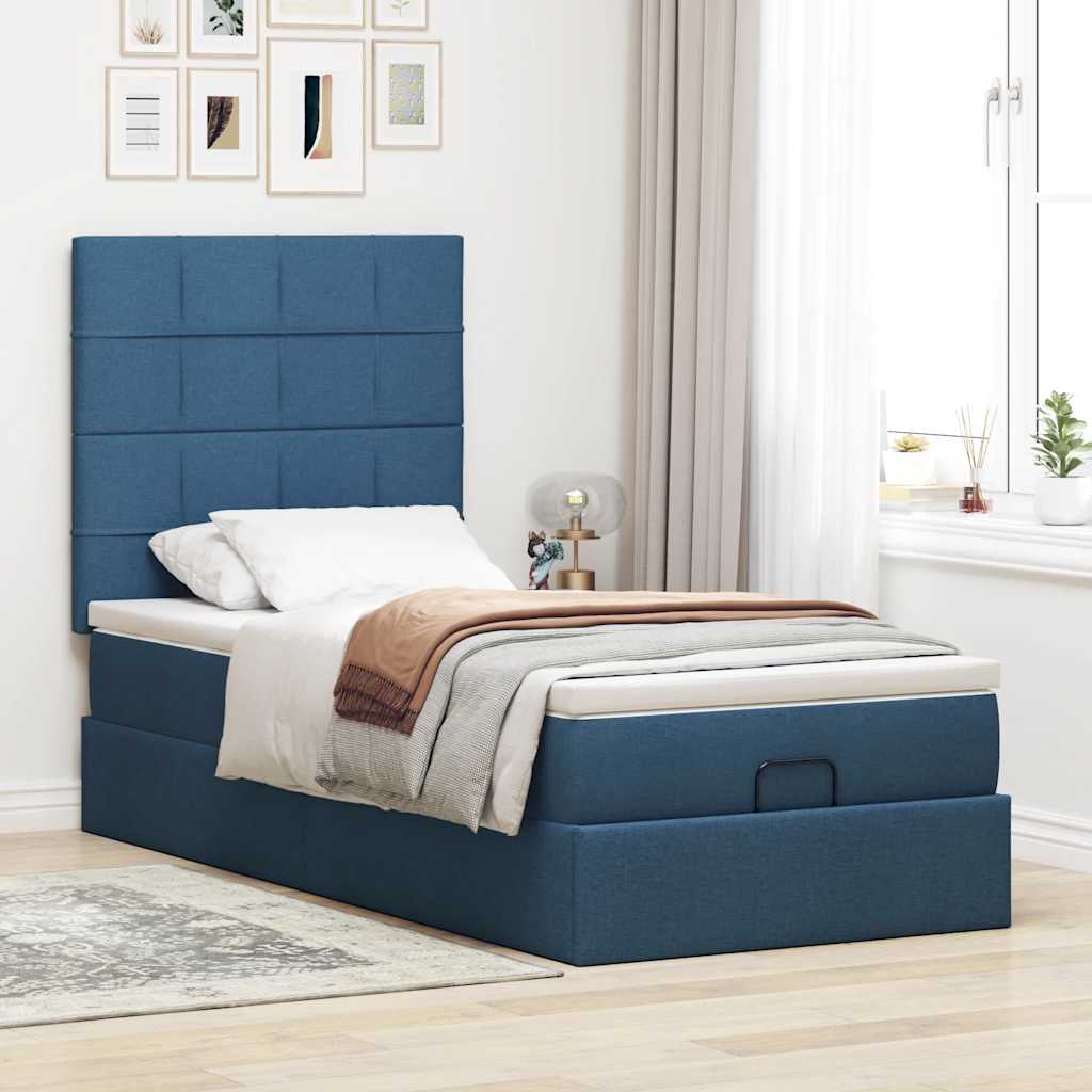 Otomanski okvir kreveta s madraca plavi 90x190cm od tkanine