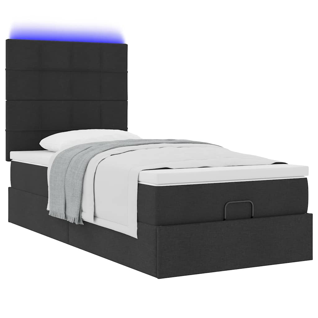 Otomanski okvir kreveta s madraca crni 90x200cm od tkanine