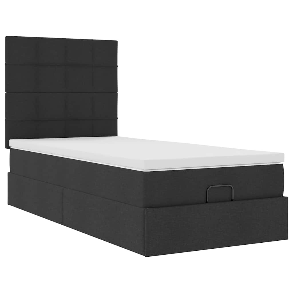 Otomanski okvir kreveta s madraca crni 90x200cm od tkanine