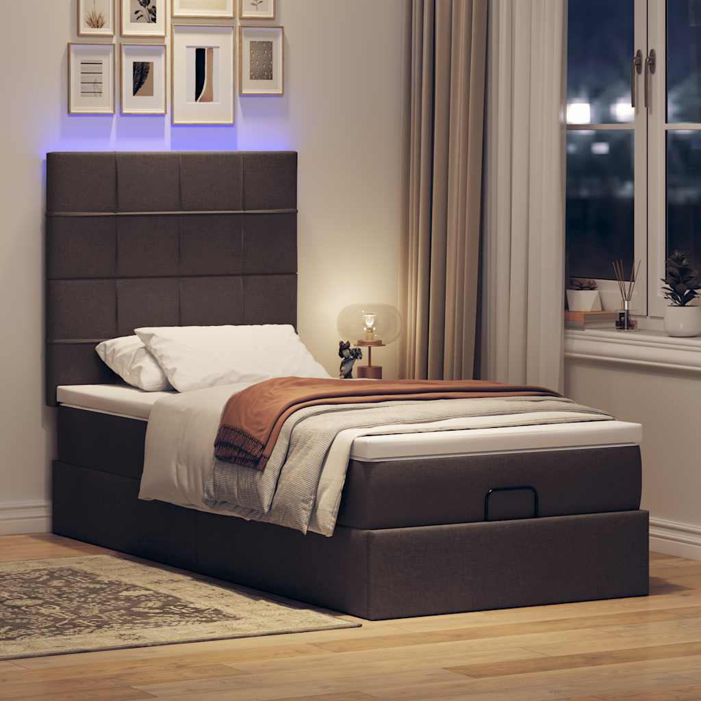 Otomanski krevet s madracem i LED tamnosmeđi 90x200 cm tkanine