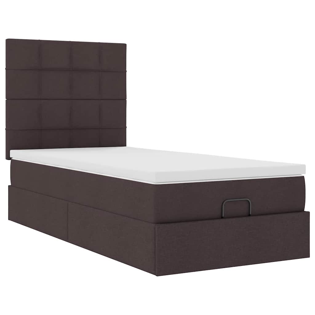 Otomanski krevet s madracem i LED tamnosmeđi 90x200 cm tkanine