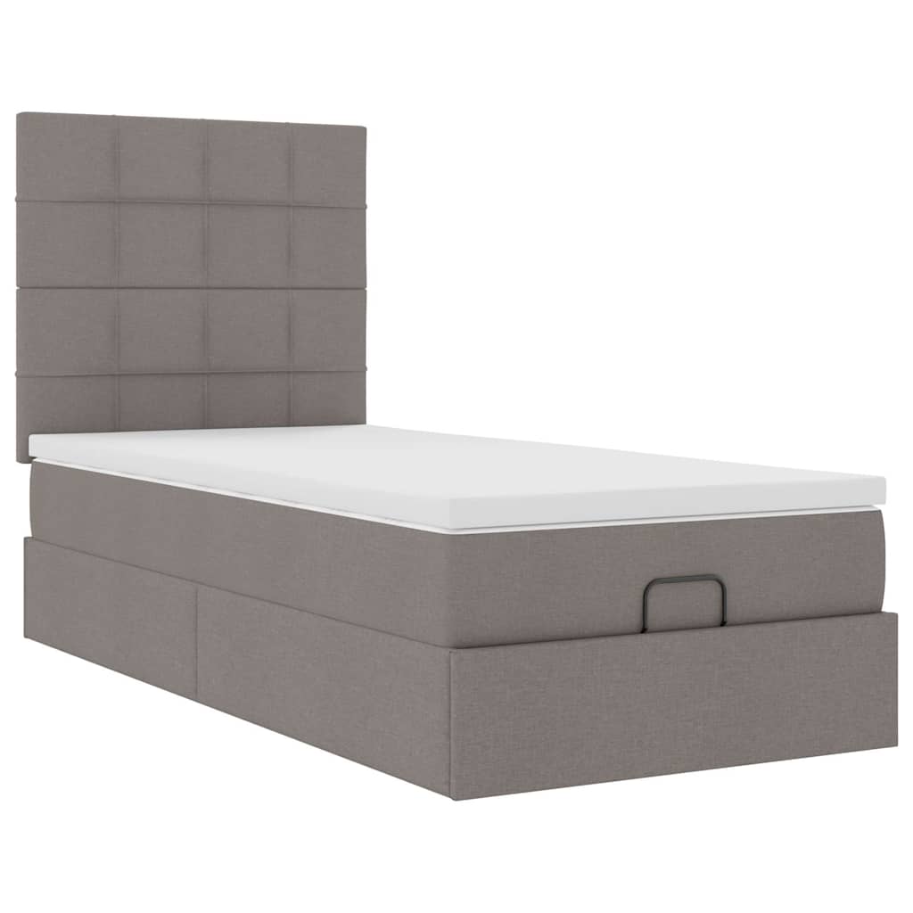 Otomanski krevet s madracem i LED smeđesivi 90x200 cm tkanine