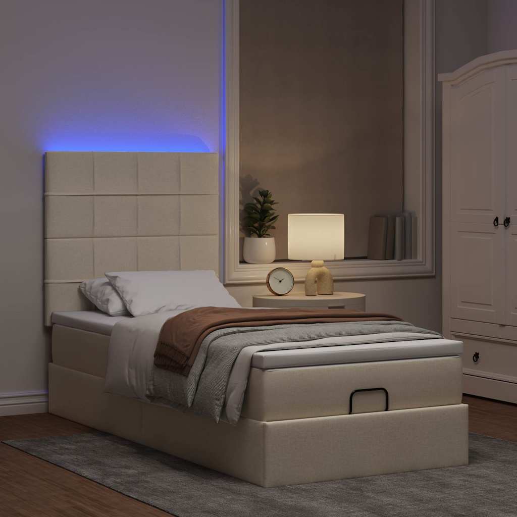 Otomanski krevet s madracem i LED krem 90x200 cm tkanine