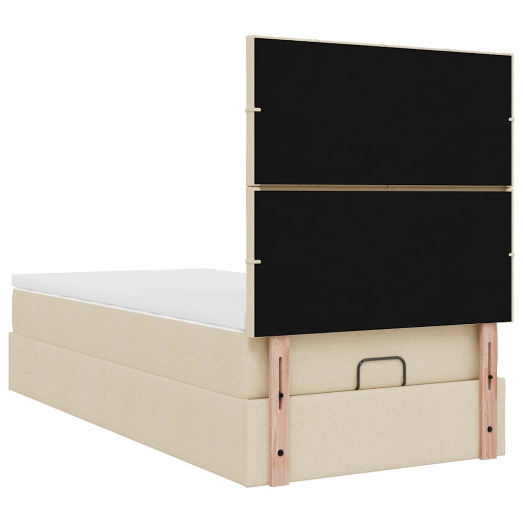 Otomanski krevet s madracem i LED krem 90x200 cm tkanine