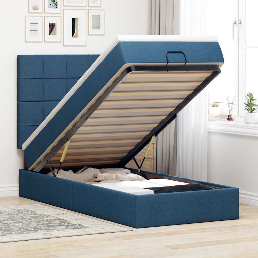Otomanski krevet s madracem i LED plavi 100x200 cm tkanine