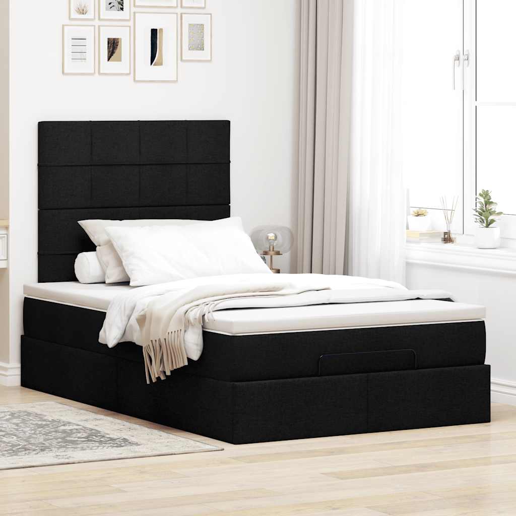 Otomanski krevet madracem i LED crna 120x190 cm tkanina