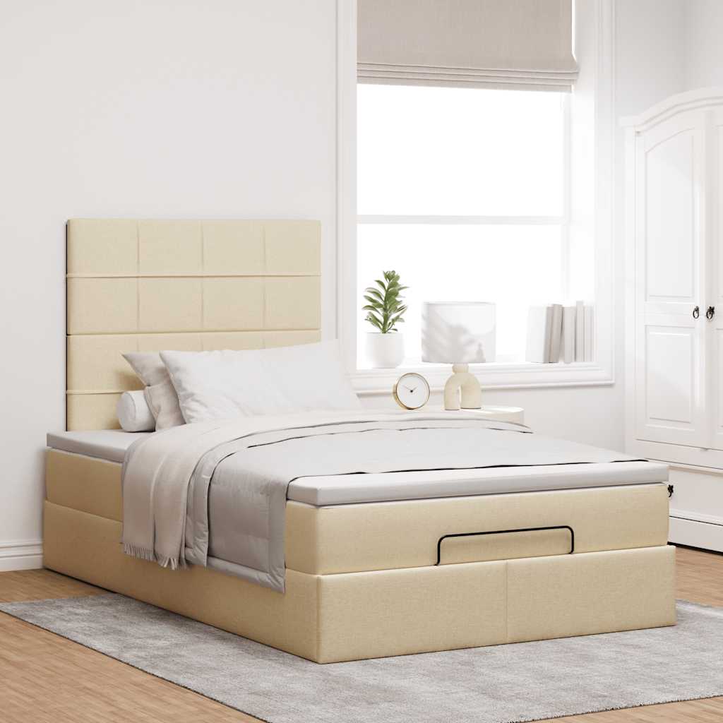 Otomanski krevet madracem i LED krem 120x190 cm tkanina