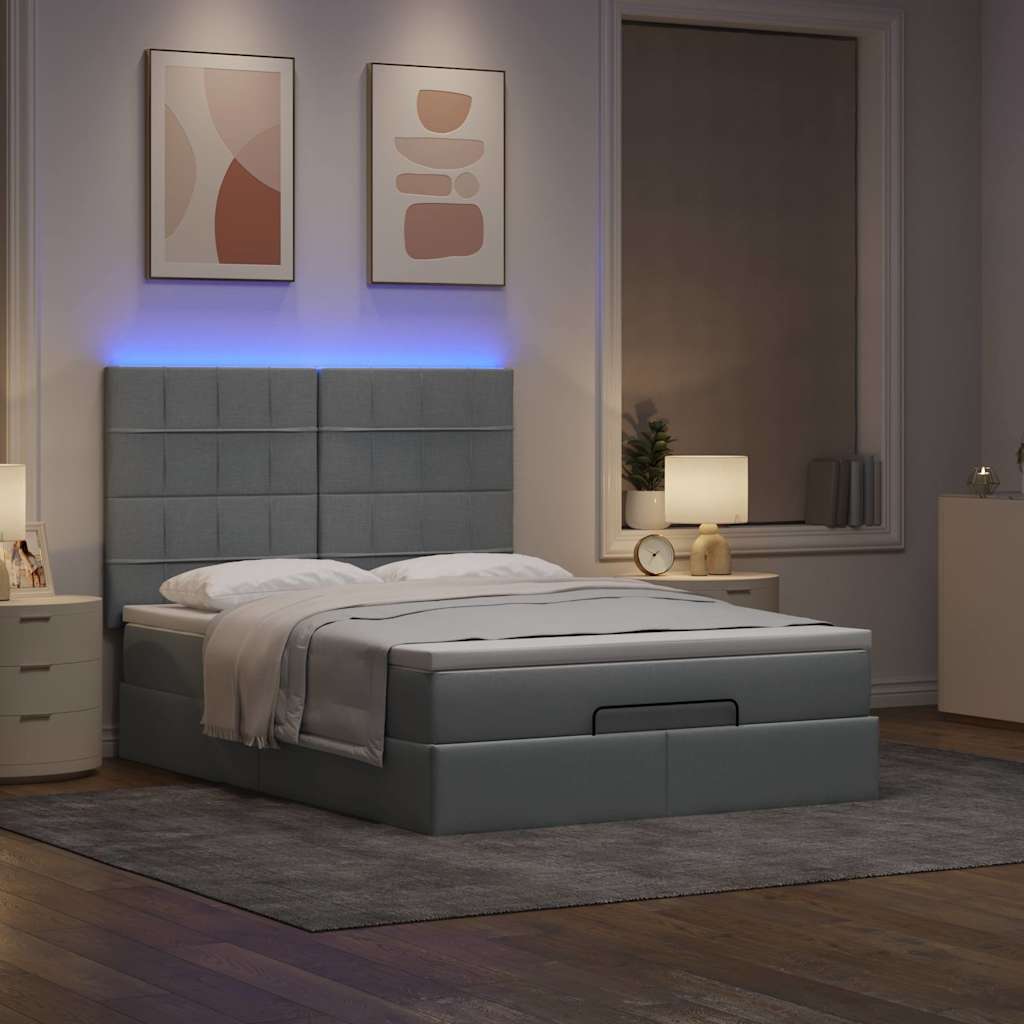 Otomanski krevet s madracem&LED svijetlosivi 140x190 cm tkanine