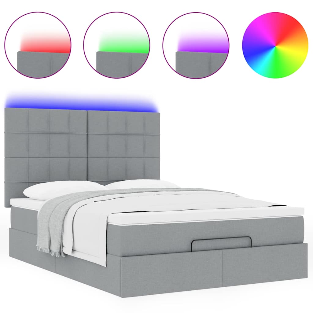 Otomanski krevet s madracem&LED svijetlosivi 140x190 cm tkanine
