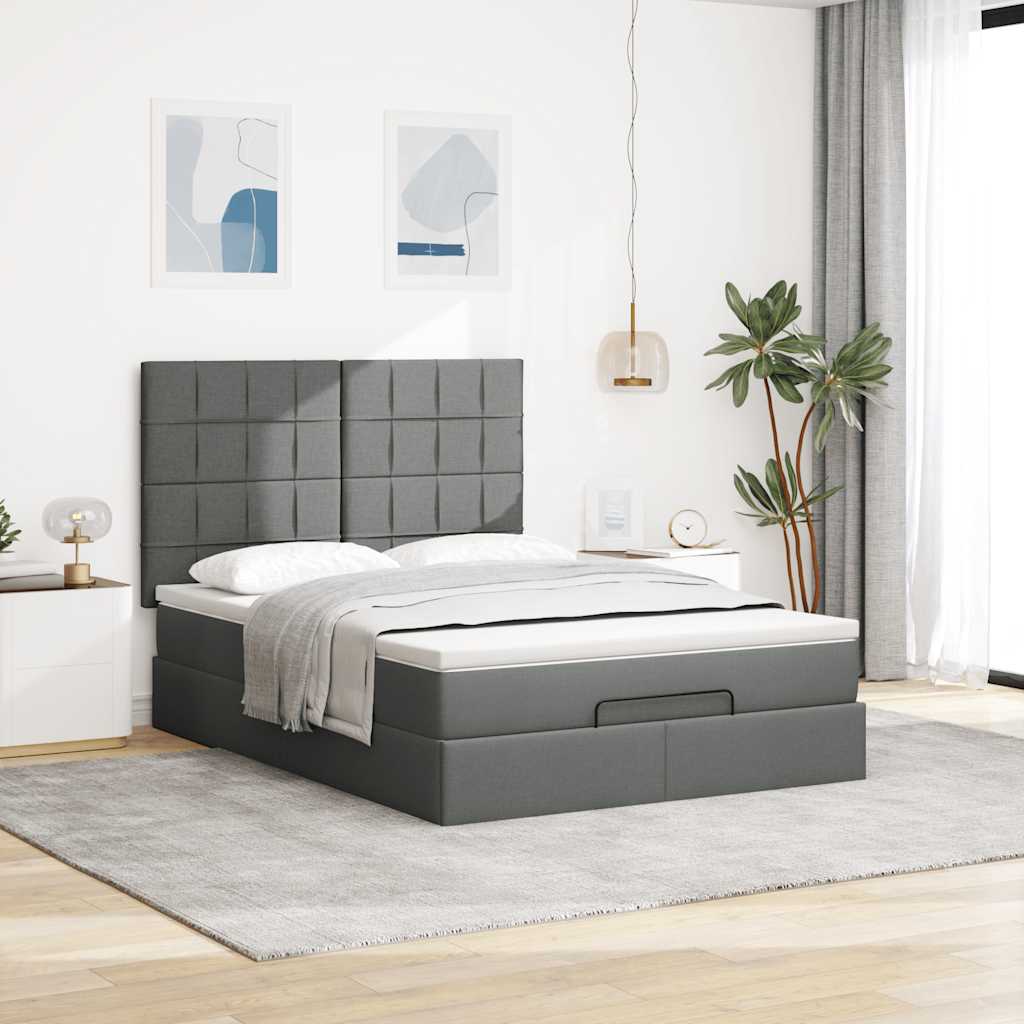 Otomanski krevet s madracem i LED tamnosivi 140x190 cm tkanine