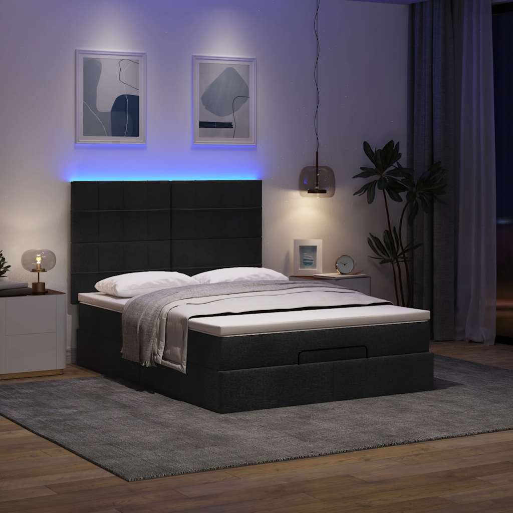 Otomanski krevet s madracem i LED crni 140x190 cm tkanine