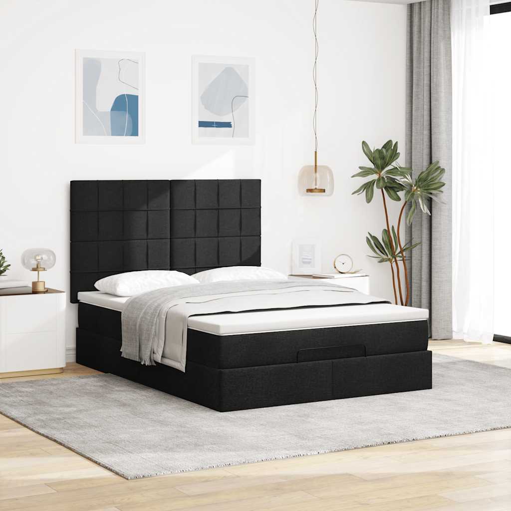 Otomanski krevet s madracem i LED crni 140x190 cm tkanine