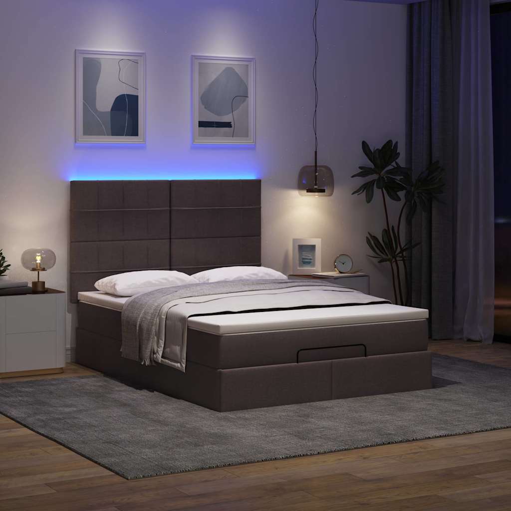 Otomanski krevet s madracem i LED tamnosmeđi 140x190 cm tkanine