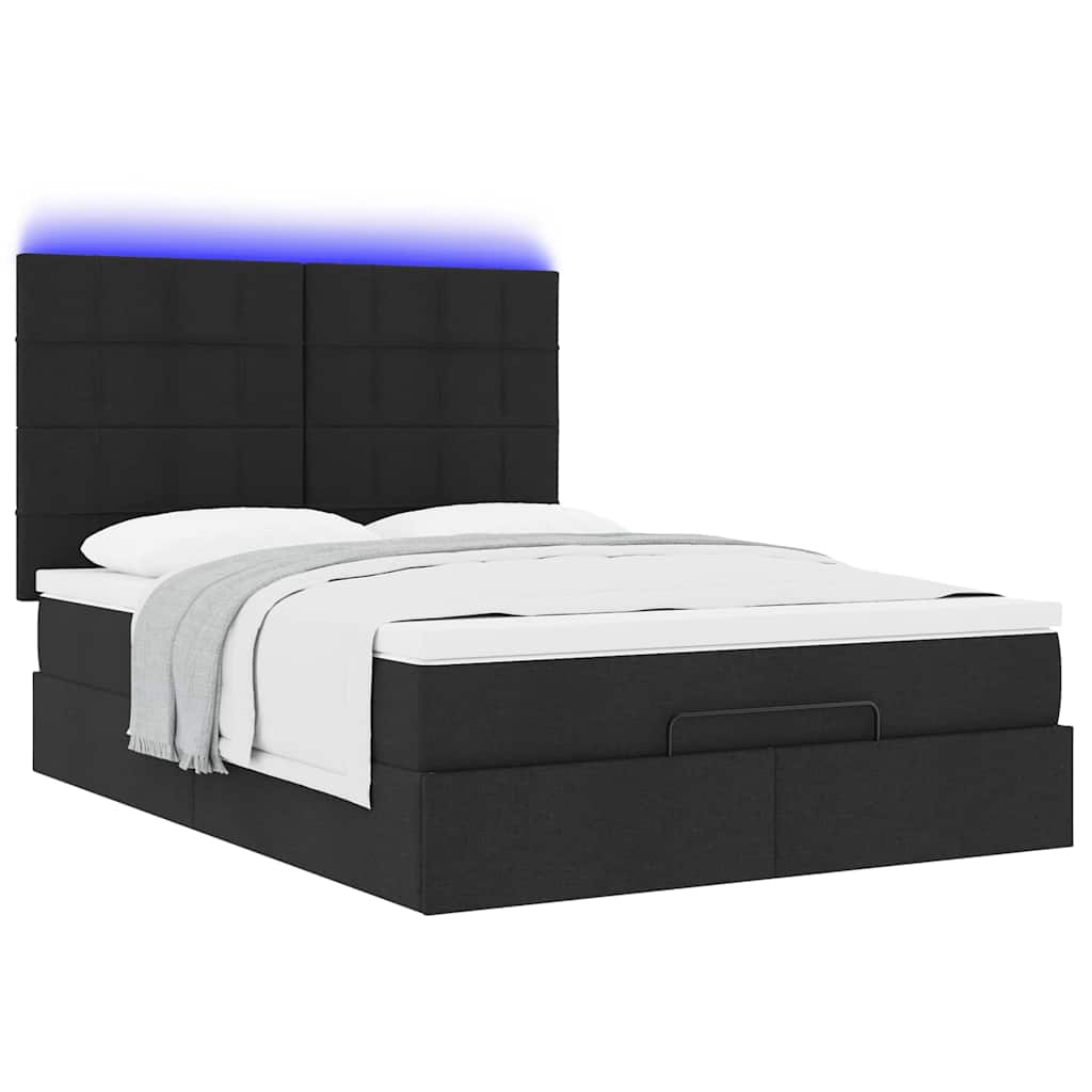 Otomanski krevet s madracem i LED crni 140x200 cm od tkanine