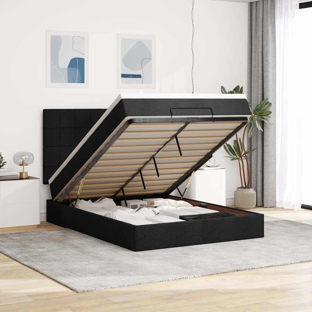 Otomanski krevet s madracem i LED crni 140x200 cm od tkanine