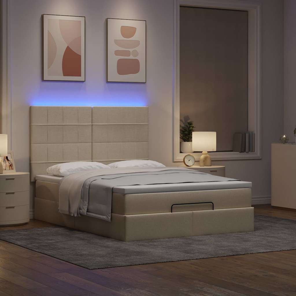 Otomanski krevet s madracem i LED krem 140x200 cm tkanine
